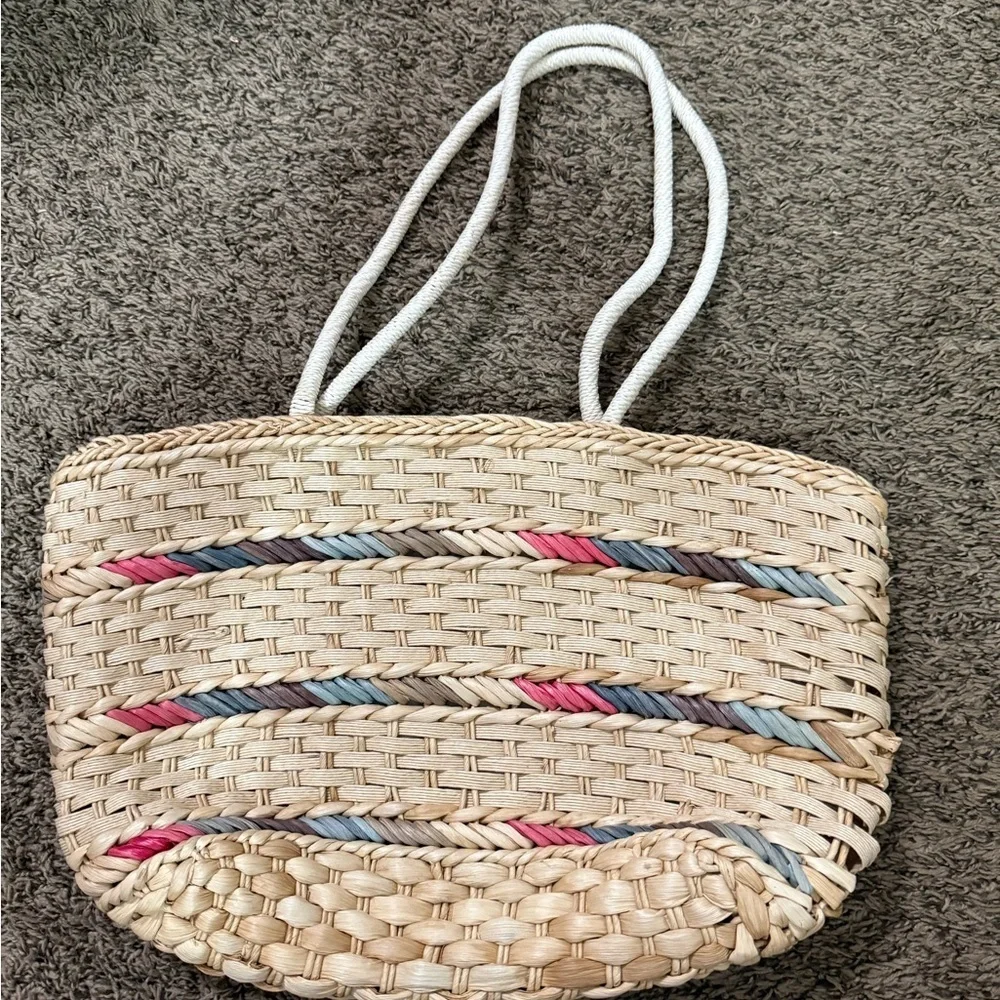 Colorful Woven Tote Bag with Rope Handles